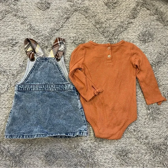 Little Lass 24M Toddler Girl Plaid Denim Pinafore Dress w/ Rust Sparkle Bodysuit - Picture 6 of 6